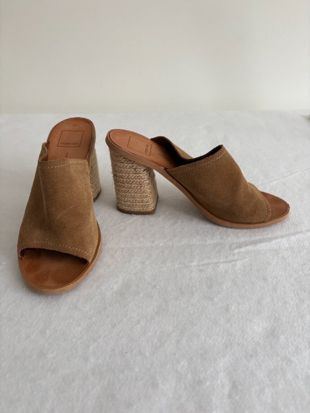 Dolce Vita Alycia Tan Suede Espadrille Block Heel Mules Boho Western Chic Sz 9